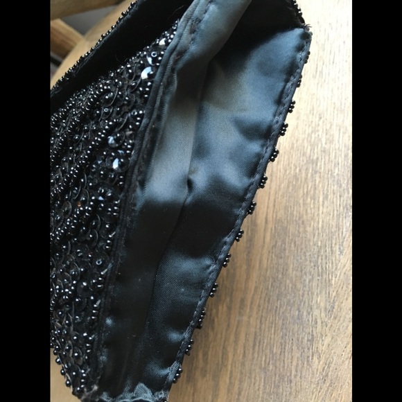 1950’s SATIN BLACK BEADED CLUTCH BAG - Picture 5 of 6